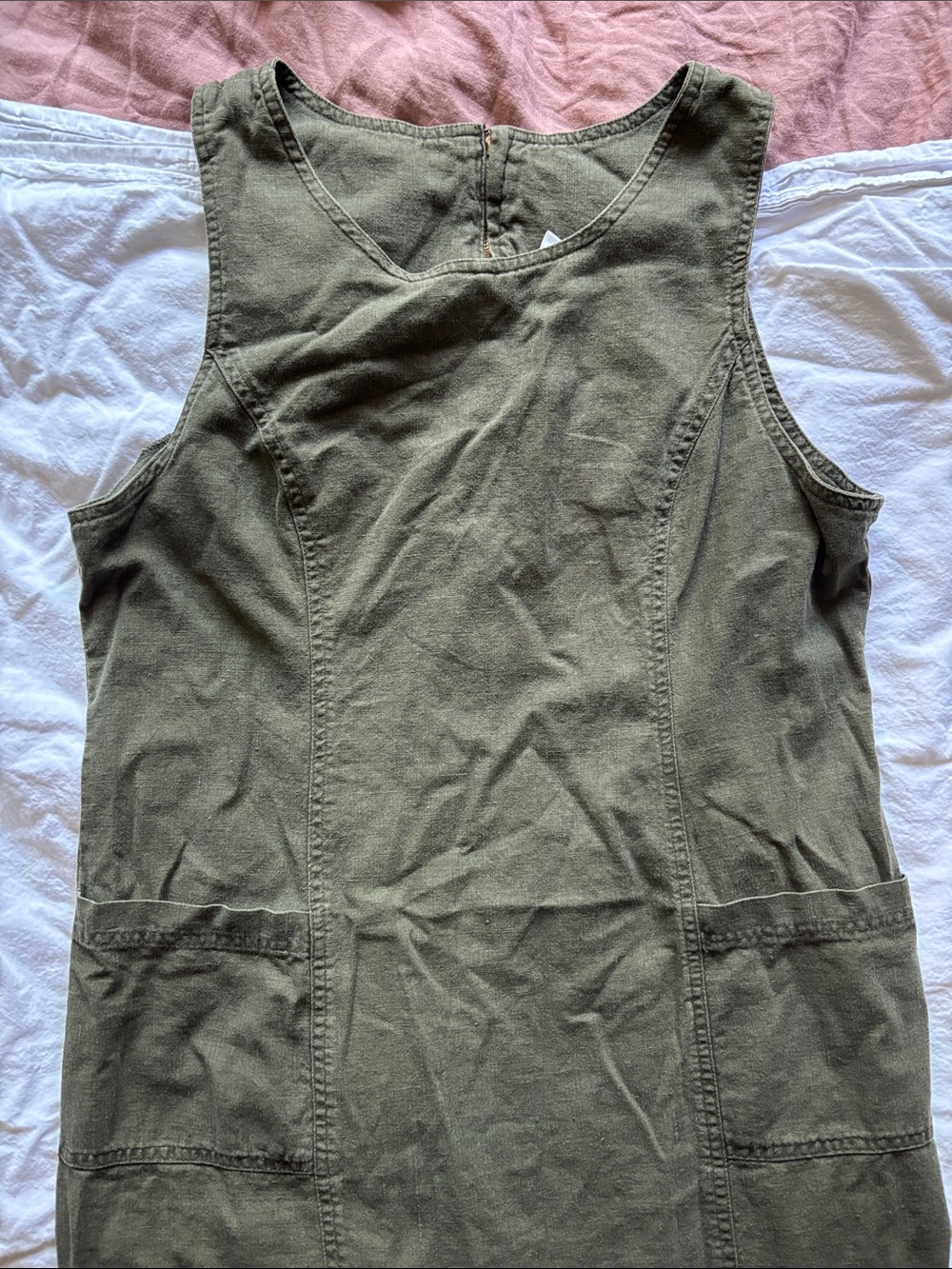 Sleeveless Olive Green Midi Dress with Pocket Detail